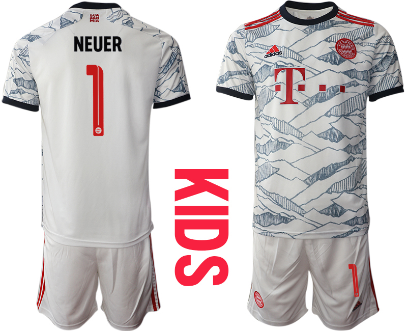 Youth 2021-2022 Club Bayern Munich Second away white #1 Soccer Jersey->youth soccer jersey->Youth Jersey